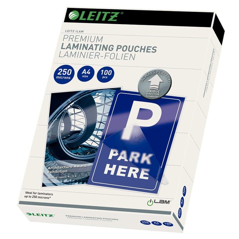 Leitz 74840000 Pochettes de plastification, Matériau Épais de 250 Microns (Transparent, Brillant, A4) - Pack de 100
