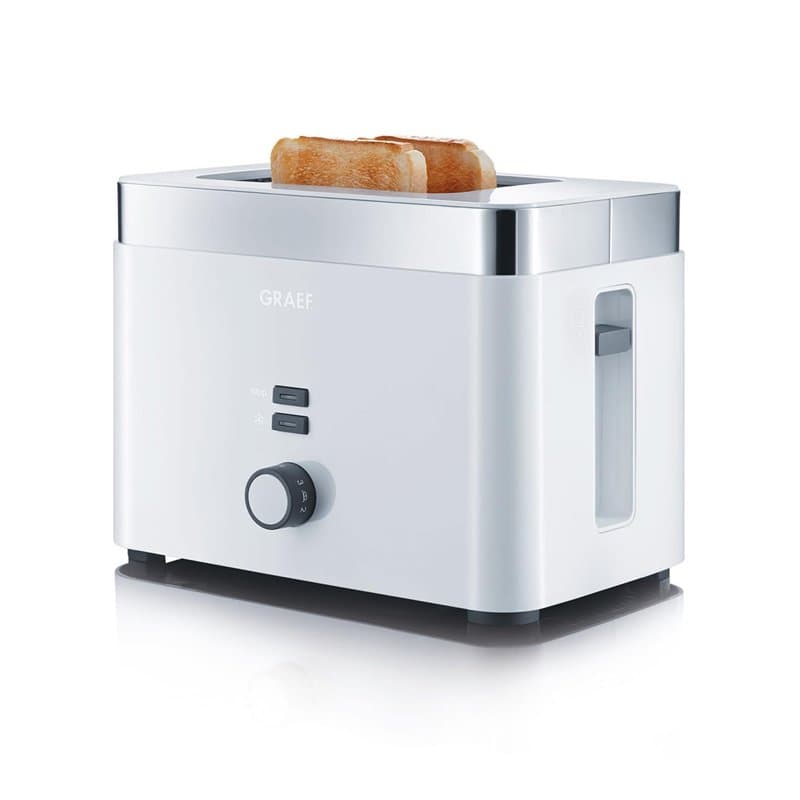 GRAEF Grille-pain TO61 blanc, 2 tranches, centrage du pain, support petits pains, 6 niveaux brunissage, levage, arrêt, décongéla