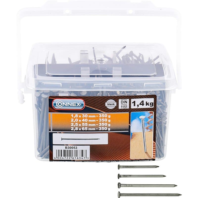 Connex B30053 Jeu de Clous/Pointes 4 sortes galvanisés 1,4 kg