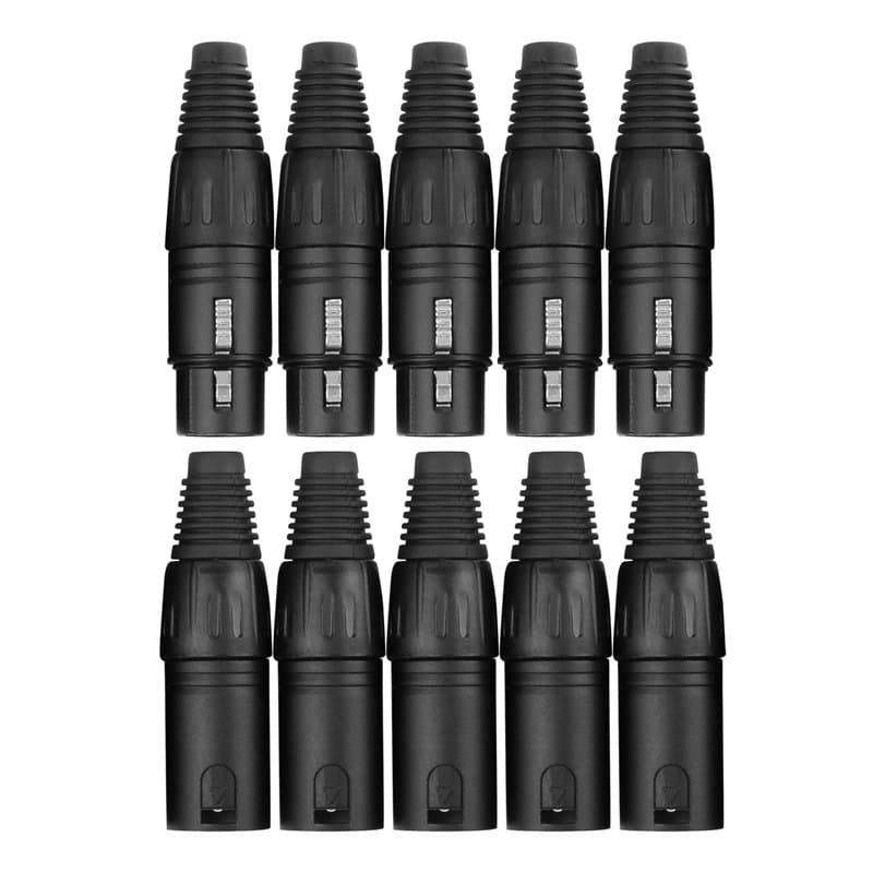 Pronomic Set de Connecteurs XLR mâle 5 pièces, XLR femelle 5 pièces (pour câblage, montage, décharge de traction à pince de qual