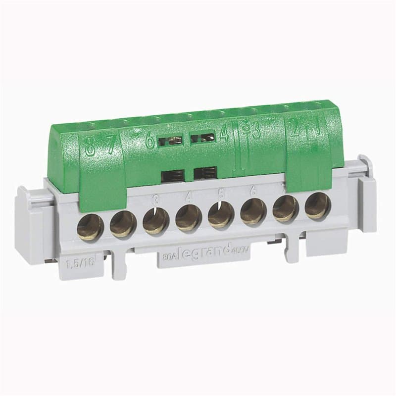 Bornier de répartition isolé IP2X terre - 1 connexion 6mm²à 25mm² - vert - L.176mm