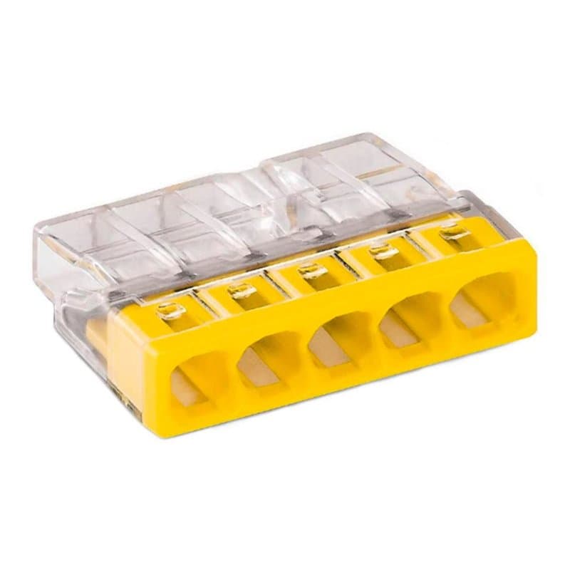 Bornes 5 entrées (0.5-2.5mm) Jaune boite de 100 pièces - WAGO - 2273-205