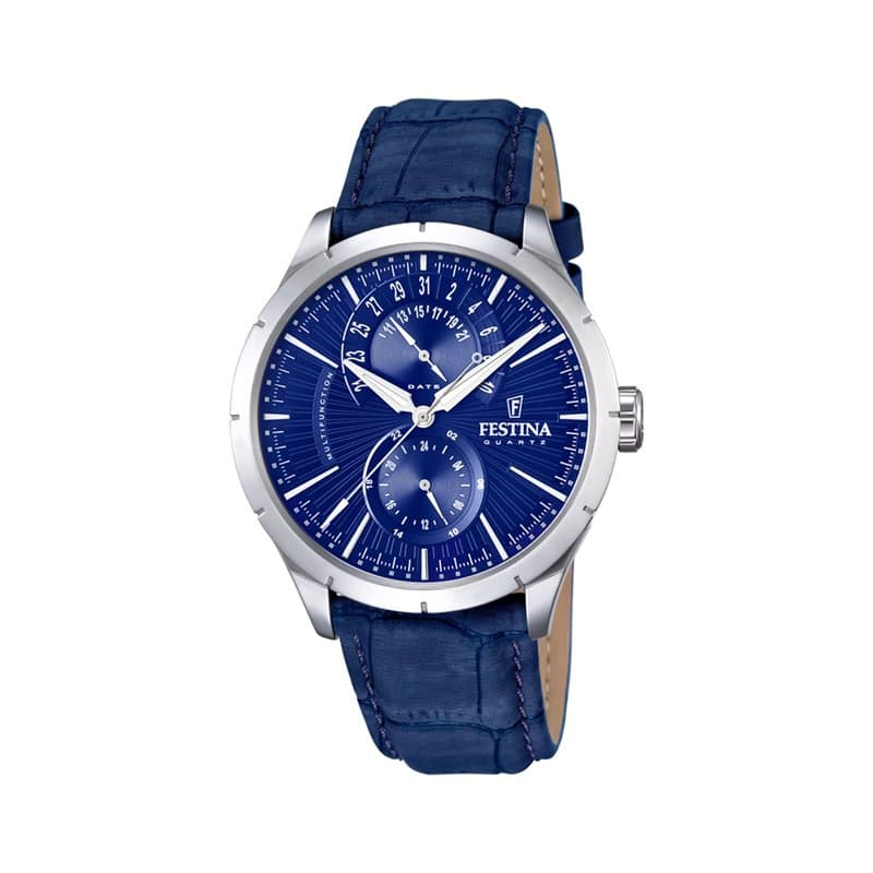 Montre FESTINA pour Homme F16573/7 Correa Clasico Boîtier en Acier Inoxydable Gris Bracelet en Cuir Bleu