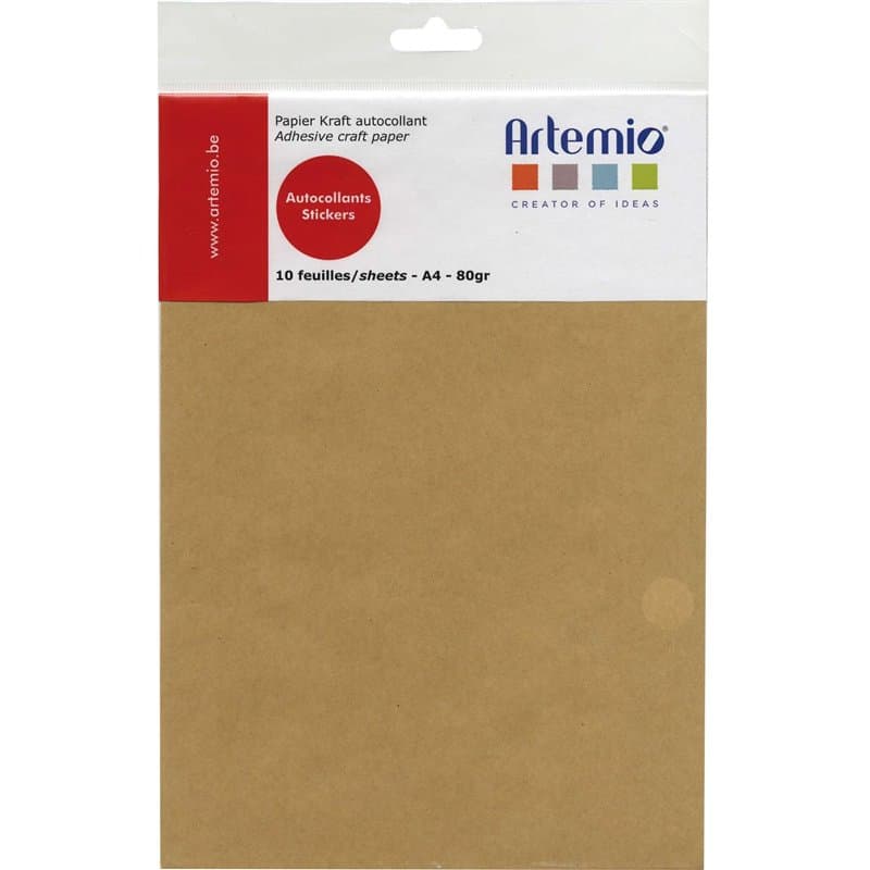 Artemio 13020035 Set de 10 Feuilles de Papier Adhésives A4 Kraft Papier Multicolore 21 x 0,5 x 32,70 cm