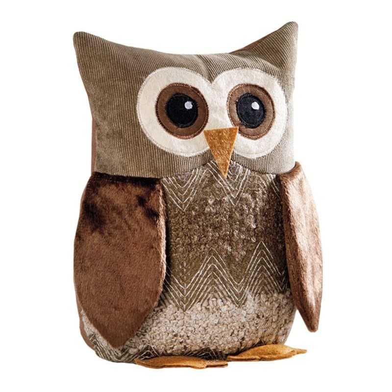 Frank Egon Chouette décorative en maille chenille, velours et peluche 100 % polyester Camaïeu de marrons Hauteur 25 cm
