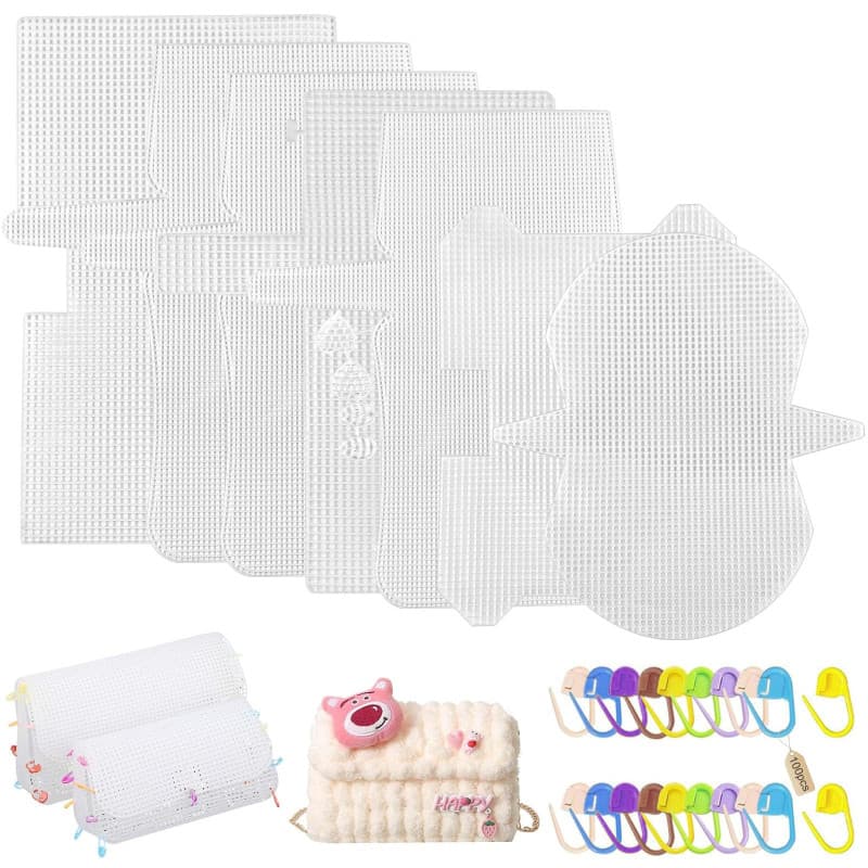 WZYTEU 7 Pcs Canevas Plastique, Blanc Maille Plastique avec Marqueur Crochet pour Bricolage Artisanat Crafting Point de Croix(7
