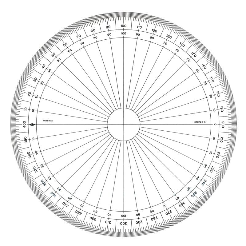 MINERVA Rapporteur Circulaire en Grades 20cm Transparent