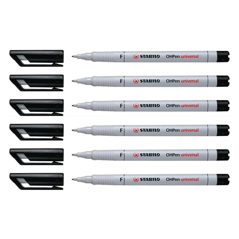 STABILO Lot de 6 Feutres pour Transaprent OHPen encre soluble Pte fine noir