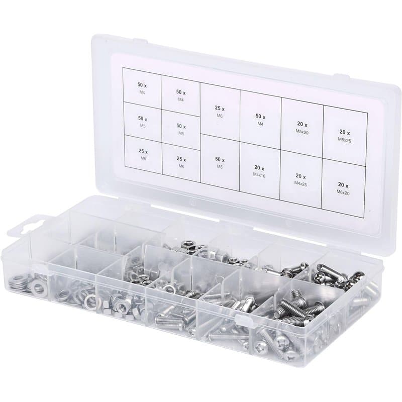 KS TOOLS 970.0510 Assortiment de vis, rondelles et écrous en inox, 475 pcs, Gris