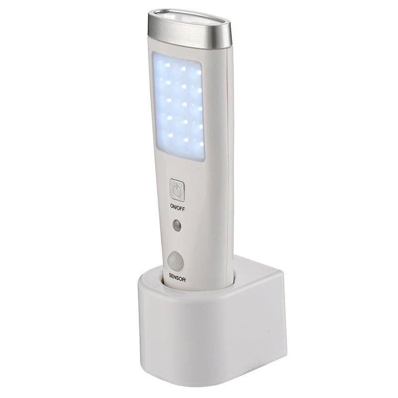 Life Lampe rechargeable 15+5 LED, avec capteur, fonction d'urgence + lampe de poche, avec base de charge