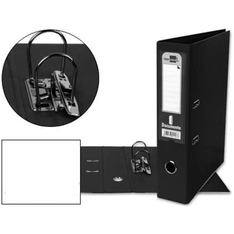 Liderpapel 932054 Documenta Classeur Levier Carton Rembordé PVC 1,9 mm Dos 75 mm Rado Métallique Noir