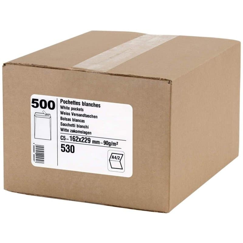 GPV - Boite de 500 Pochettes - Format C5 (162x229 mm), sans fenêtre, qualité papier blanc : 90 g/m2 - Certifié PEFC