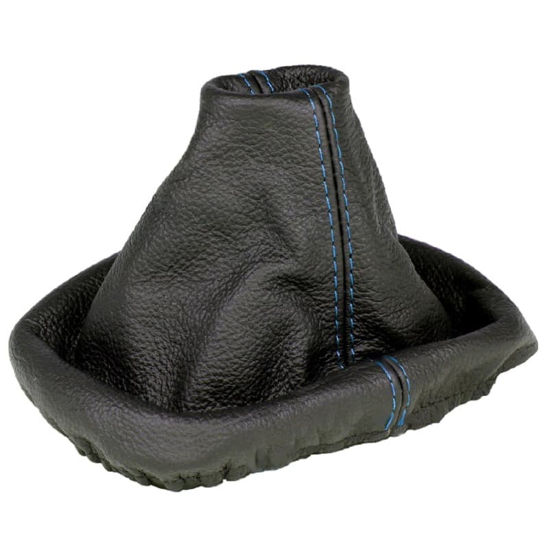 L&P A0035 Soufflet Sac Manchette manchon de commutation 100% cuir véritable veritable noir noire couture fil bleu bleue transmis