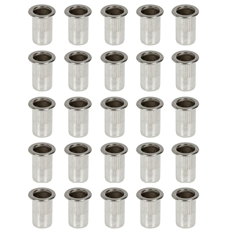 25 Acier inoxydable Rivets - Écrou Aveugle Inox Tête Plate M8 Sachet de inserts filetés SSRN008