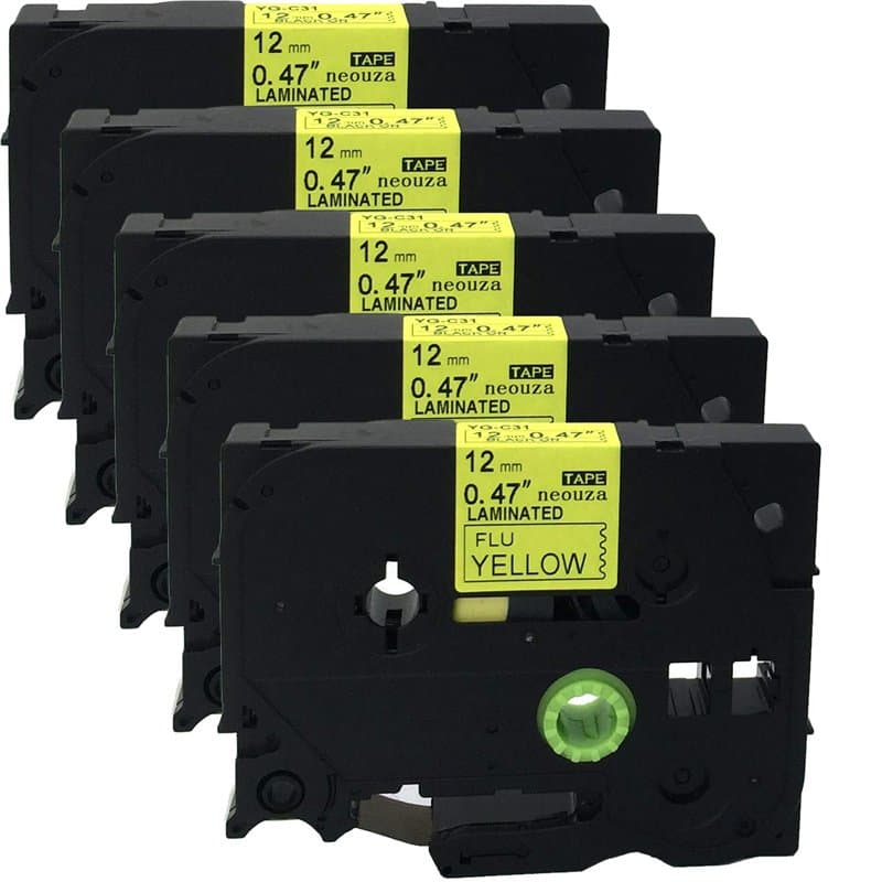 Lot de 5 cartouches de ruban adhésif plastifié compatible avec Brother P-Touch Tze Tz - 12 mm x 8 m - Par ACD.auto TZe-C31 Black