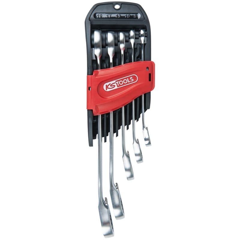 KS Tools - 503.4661- Clés à cliquet - Jeu de 5 clés mixtes à la forme droite - Cliquet réversible