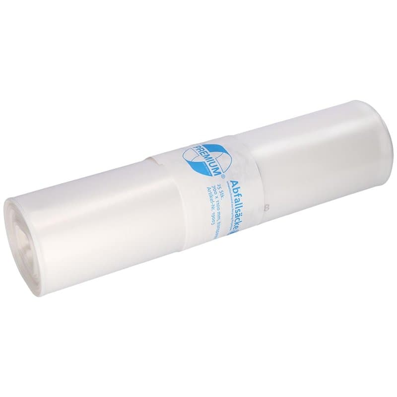 Sacs poubelle DEISS Premium, Blanc ou transparent, 70 ou 120 l, 120 Liter - 60 my, transparent, 1