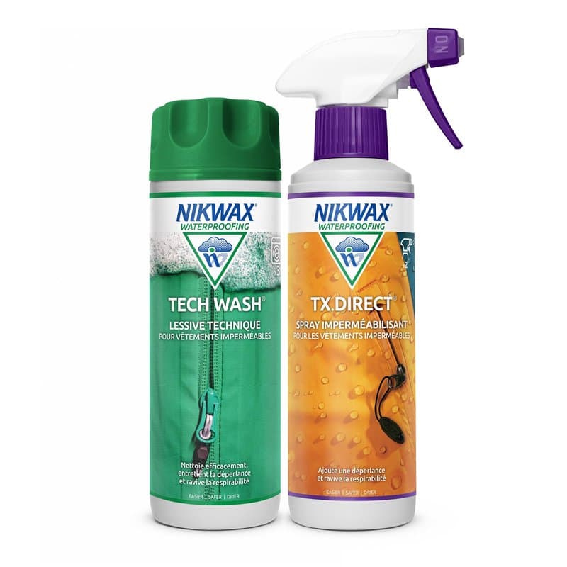 Nikwax Lessive Tech Wash 300ml + Imperméabilisant Spray TX.Direct 300ml, nettoie efficacement, restaure la déperlance et la resp