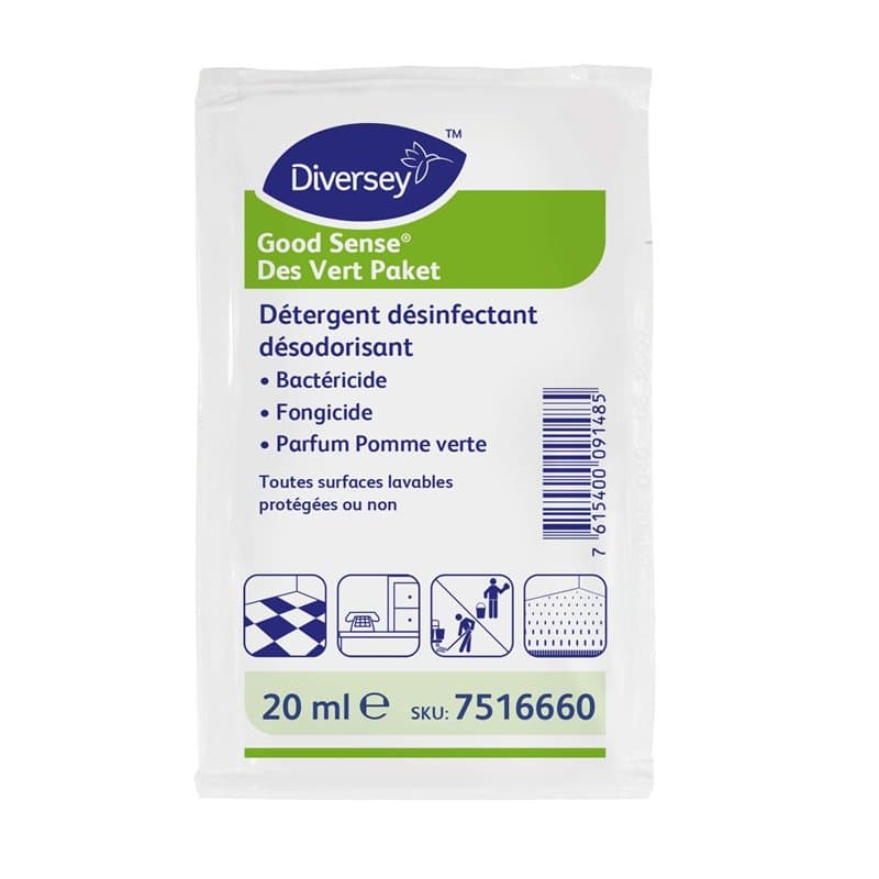 Good Sense Des Vert Paket - Détergent désinfectant désodorisant concentré professionnel - 250 dosettes de 0,2L