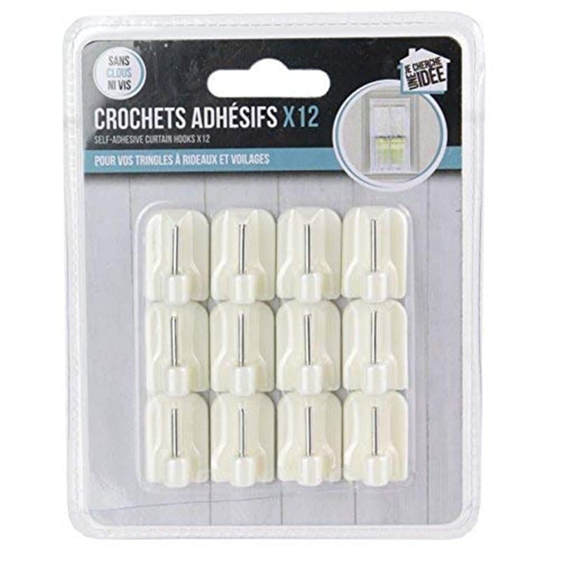 JE CHERCHE UNE IDEE CMDI8622 Lot de 12 Crochets Adhésif, Plastique, Blanc, 1,7 x 1,2 x 2,3 cm