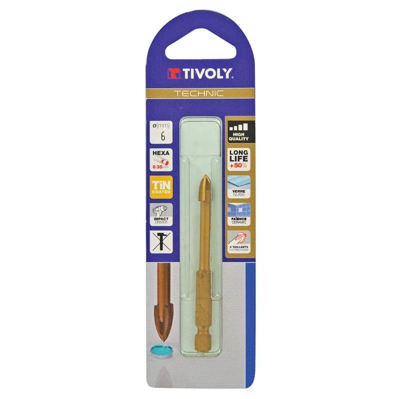 Tivoly 12000420500 Foret Verre Technic, Queue Hexa, Ø 5mm