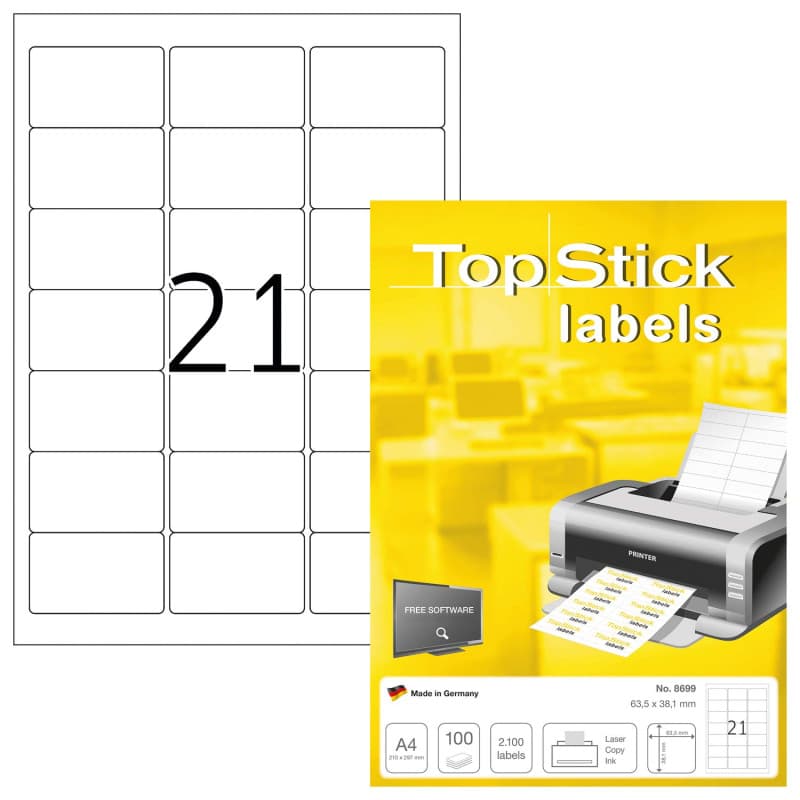 TopStick - Pochette de 2100 étiquettes d'adressage autocollantes (63,5 x 38,1 mm) Personnalisables et imprimables, Impression la