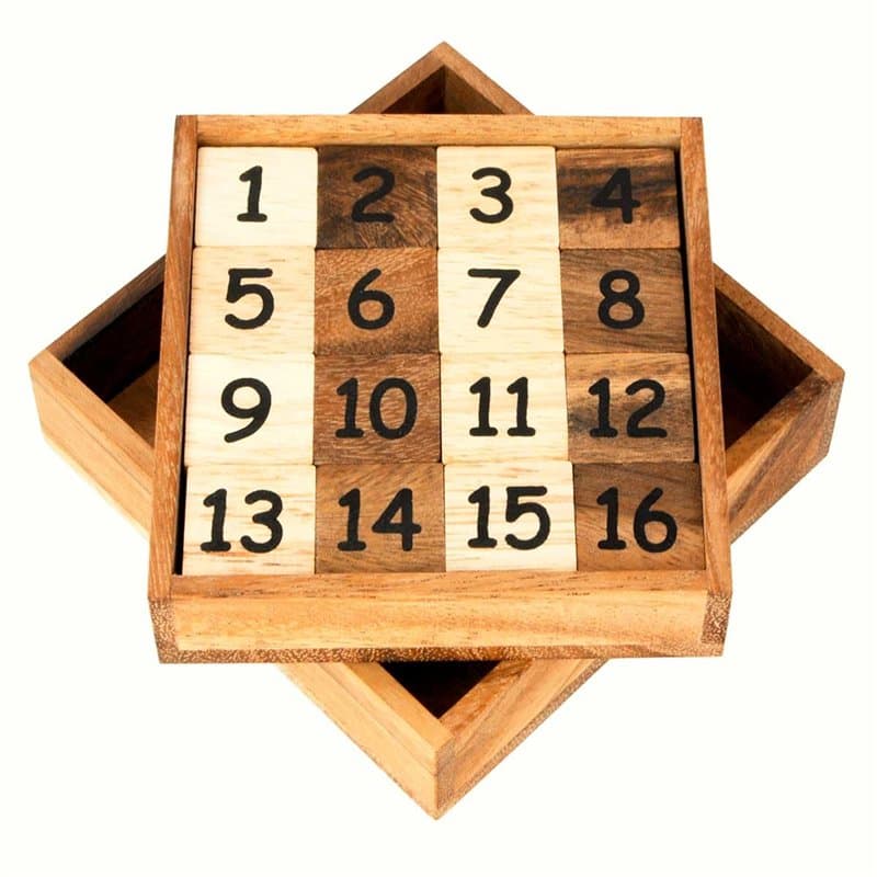 Logica Jeux Art. Taquin - Casse-Tête Mathématique en Bois Précieux - 2 Jeux en 1 - Difficulté: 2/6 Moyen+4/6 Extreme - Version d