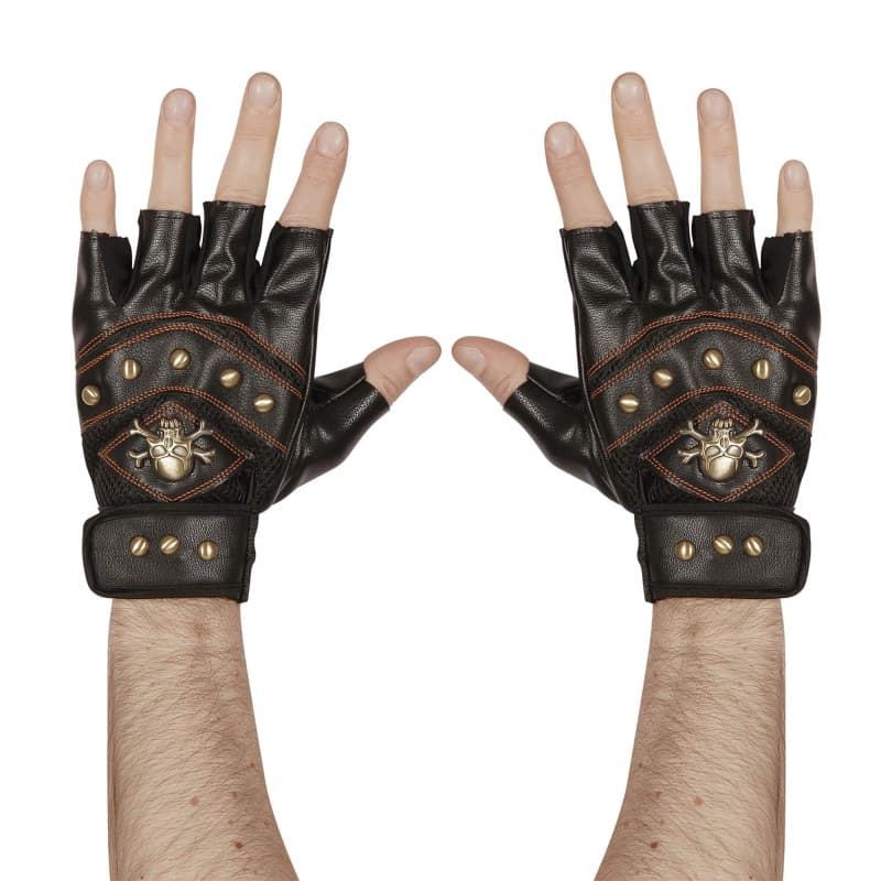 WIDMANN MILANO PARTY FASHION leather look STUDDED FINGERLESS SKULL & CROSS BONES GLOVES - (One Size Fits Most Adult)