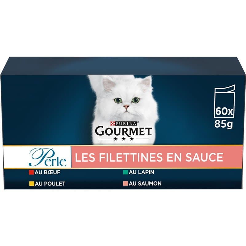 GOURMET | PERLE | Les Filettines en Sauce | Aliment Complet pour Chat Adulte | Recette 100% complète et équilibrée | Au Boeuf, A