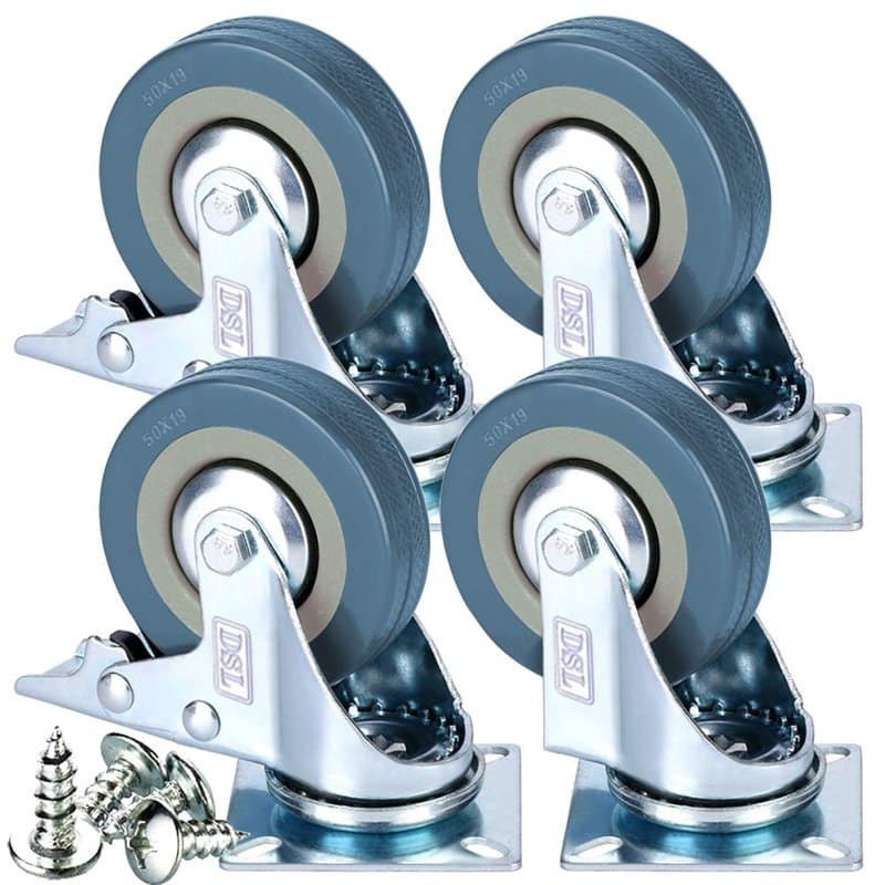 Lot de 4 roulettes pivotantes résistantes en caoutchouc avec frein 50 mm 200 kg + ajusteur gratuit