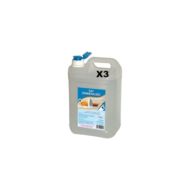 Lot de 3 bidons de 5 litres d'eau déminéralisée à 100%, bidon bec verseur robuste et recyclable, idéale pour Appareils Ménagers