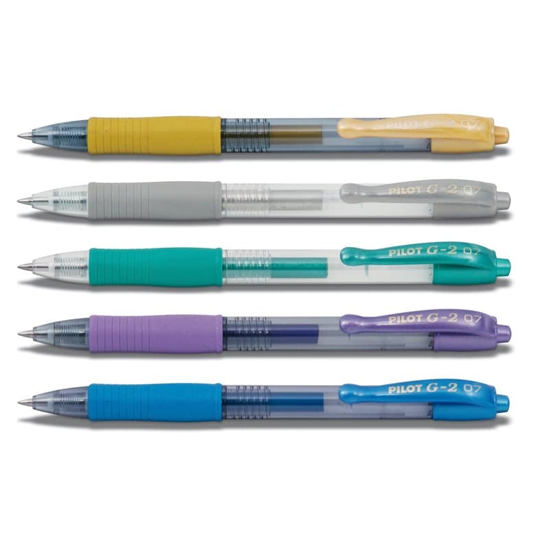 Pilot Stylo encre gel G2–7, 5 Farben Metallic, Langer Stift 5er
