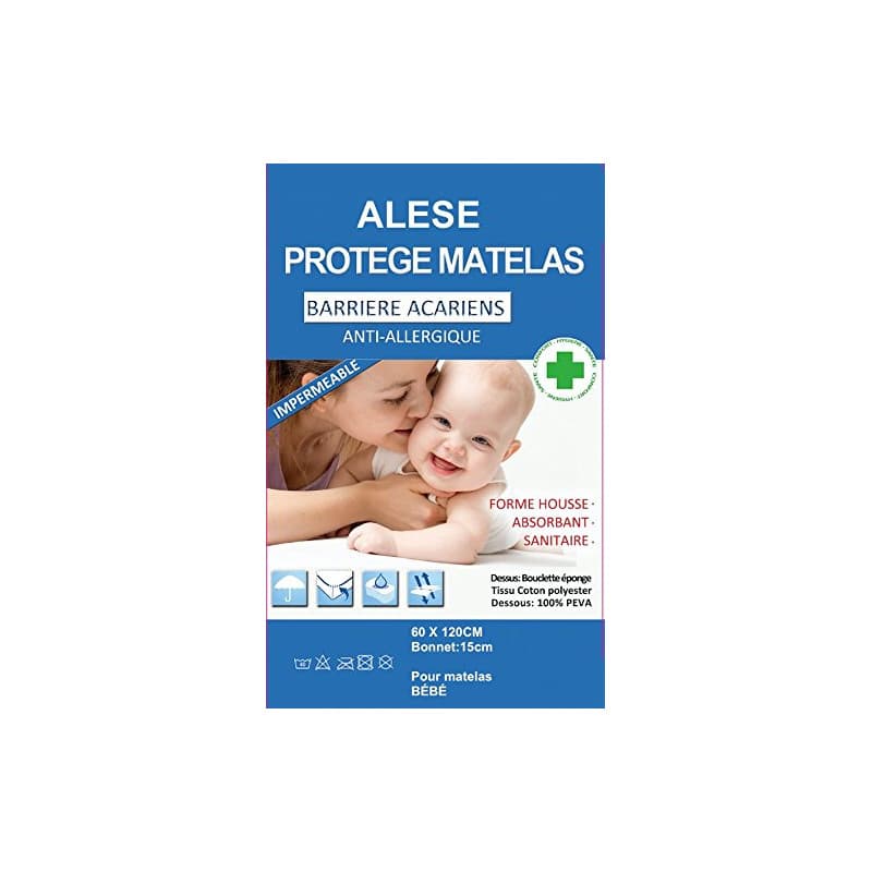 Alése LIT BÉBÉ (60X120) IMPERMÉABLE 100% Coton, Face imperméable 100% PVC