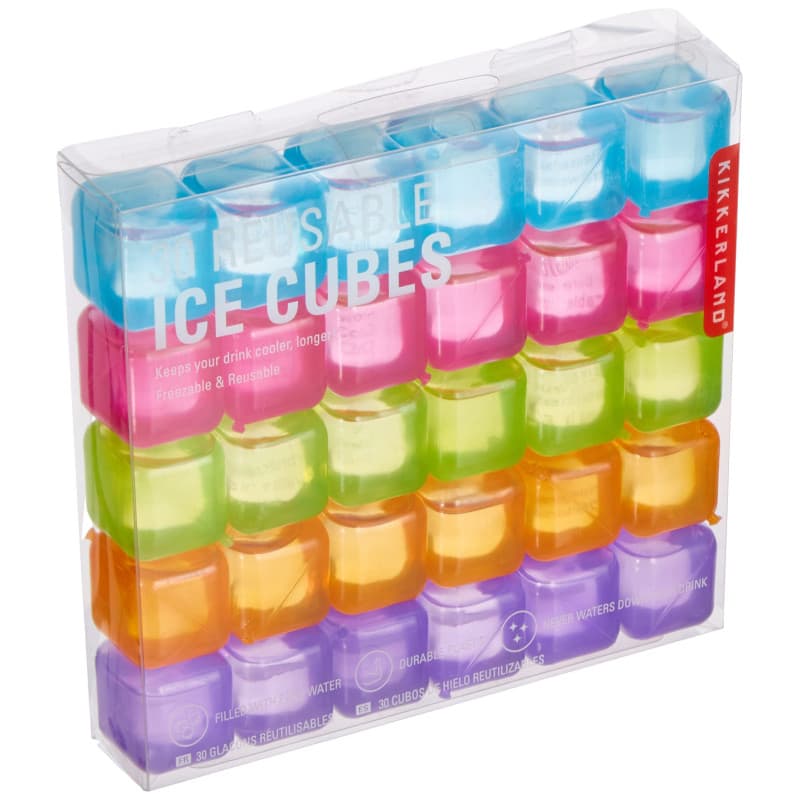 Kikkerland CU165 Lot de 30 Glaçons réutilisable, Plastique, Bleu/Rose/Vert/Orange/Violet 16,3 x 2,8 x 13,8 cm