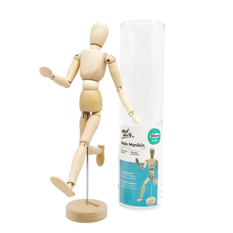 Mont Marte Mannequin Homme 30 cm – Modèle de Dessin – Figurine Idéal – Marionnette en Bois – pour Les Débutants, Les Professionn