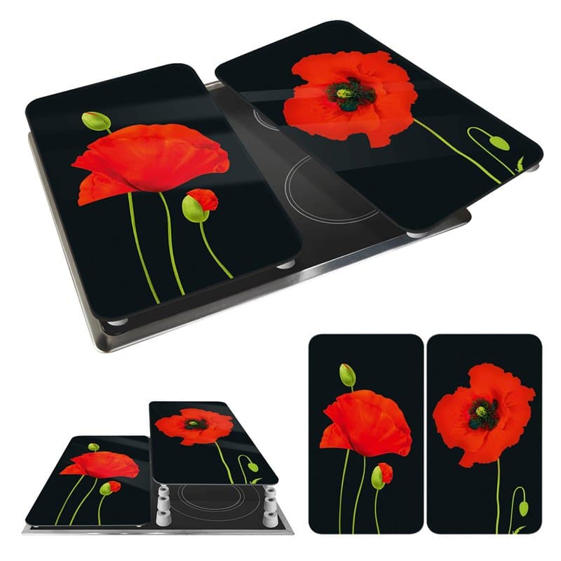 WENKO Plaque de Recouvrement Universelle Mod. Coquelicot, réglable en hauteur pour tout type de cuisinière, planche à découper e