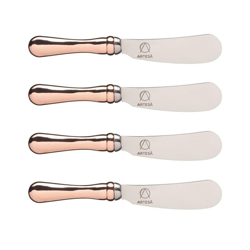 Artesà Ensemble de couteaux à beurre avec poignées en or rose, paquet de 4, couteaux pour étaler le fromage, les craquelins, le