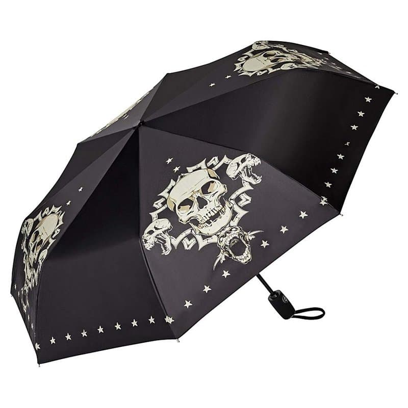 VON LILIENFELD® Parapluie de poche Résistant au Vent Ouverture et Fermeture Automatique Pliant Mini Légèrement Stable Skull Crân