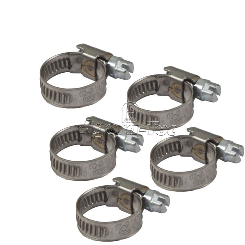 Agora-Tec Lot de 5 colliers de serrage en acier inoxydable W4 pour tuyau 1/2", diamètre de 12 à 22 mm, largeur 9 mm