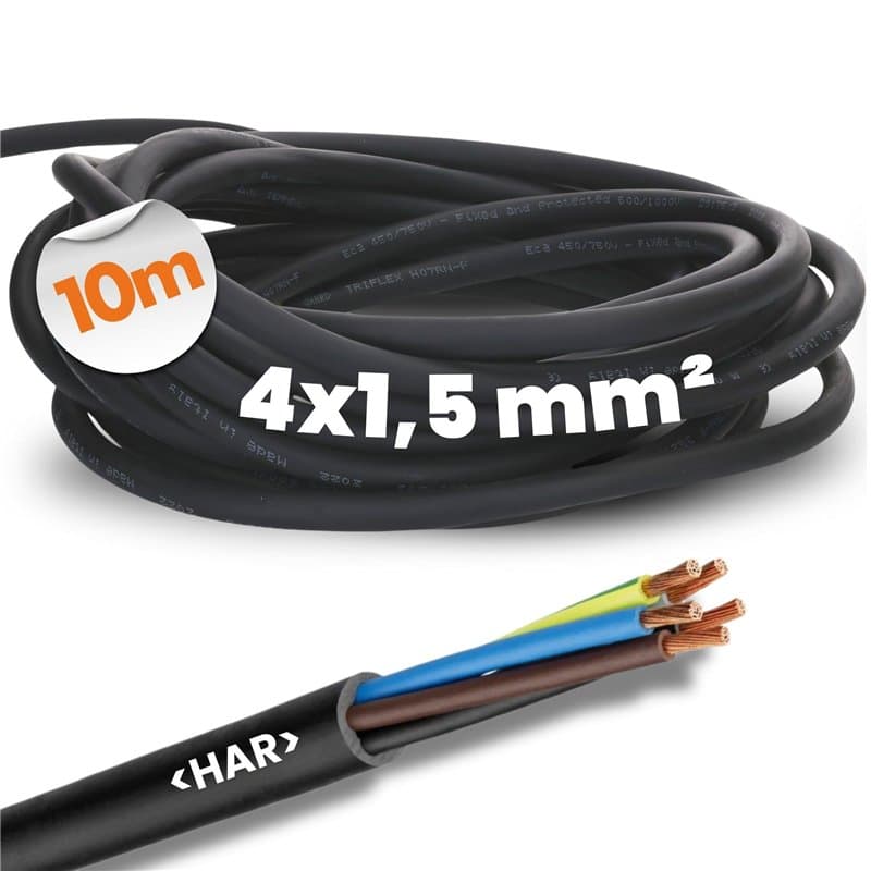 10 mètres Lapp 16001233 Câble en caoutchouc H07RN-F 4x1,5 mm² avec conducteur de protection I Câble résistant aux UV pour l'exté