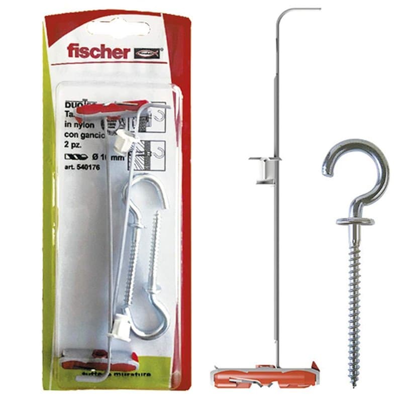 Fischer Lot de 2 chevilles pour plaques de plâtre DUOTEC 10 S avec crochet œillet ouvert, fixation à ancre pour charges élevées