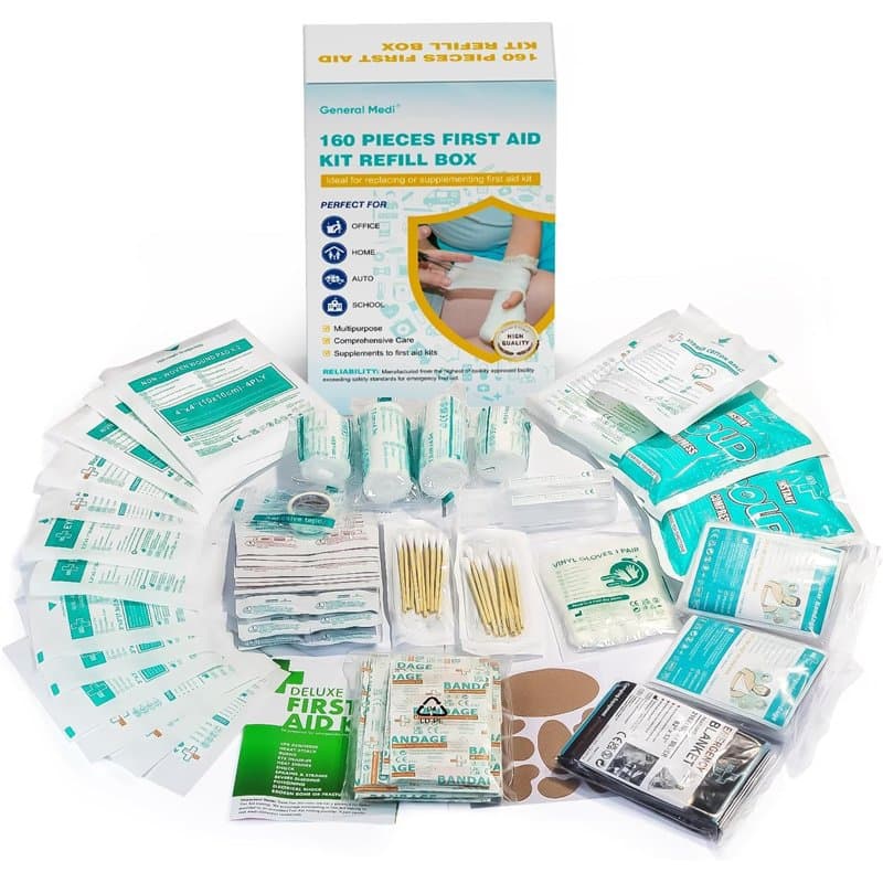General Medi Pack de suppléments pour Trousse de Premiers Soins Composée de 160 Articles pour la Maison, Le Véhicule, Les Voyage