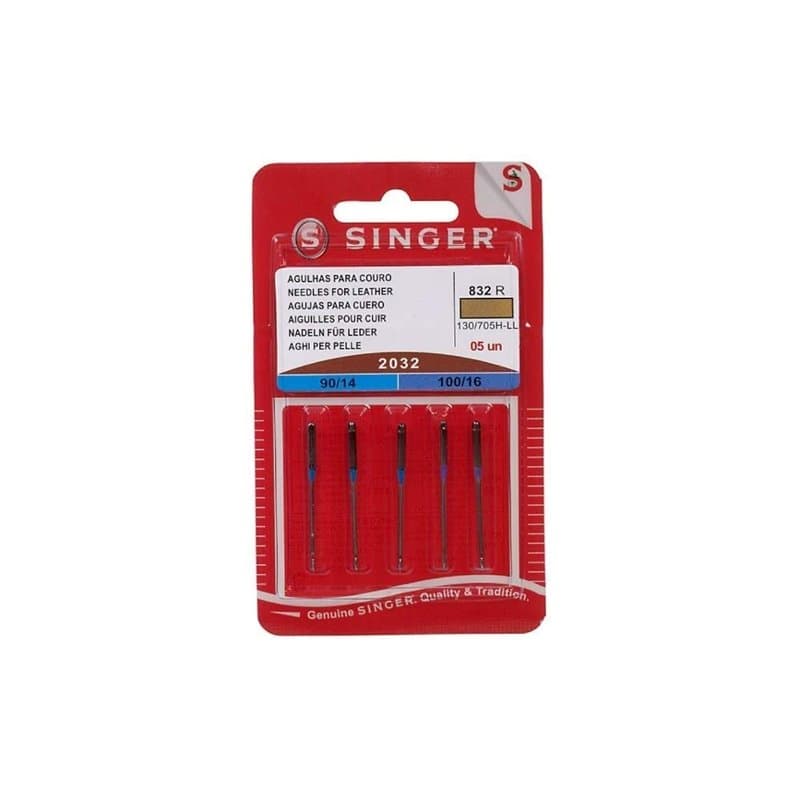 Singer N2032B05AS832R 2032 Lot de 5 Aiguilles pour Cuir en métal argenté 7 x 0,03 x 4 cm