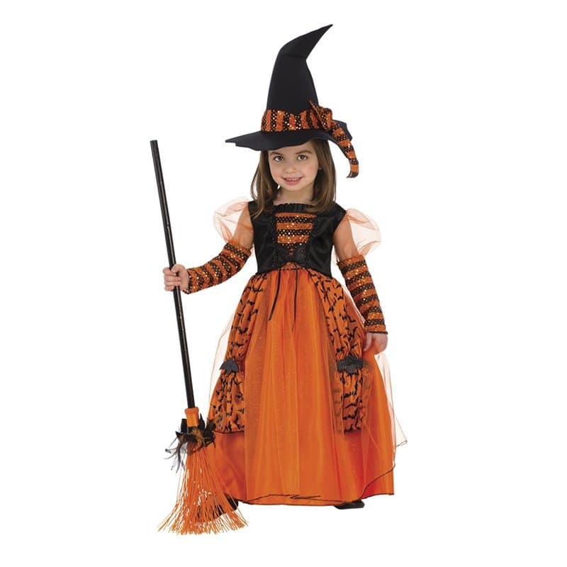 Rubies Déguisement sorcière brillante pour fille, robe de sorcière pour enfant, couleur orange, avec détails en paillettes et ch