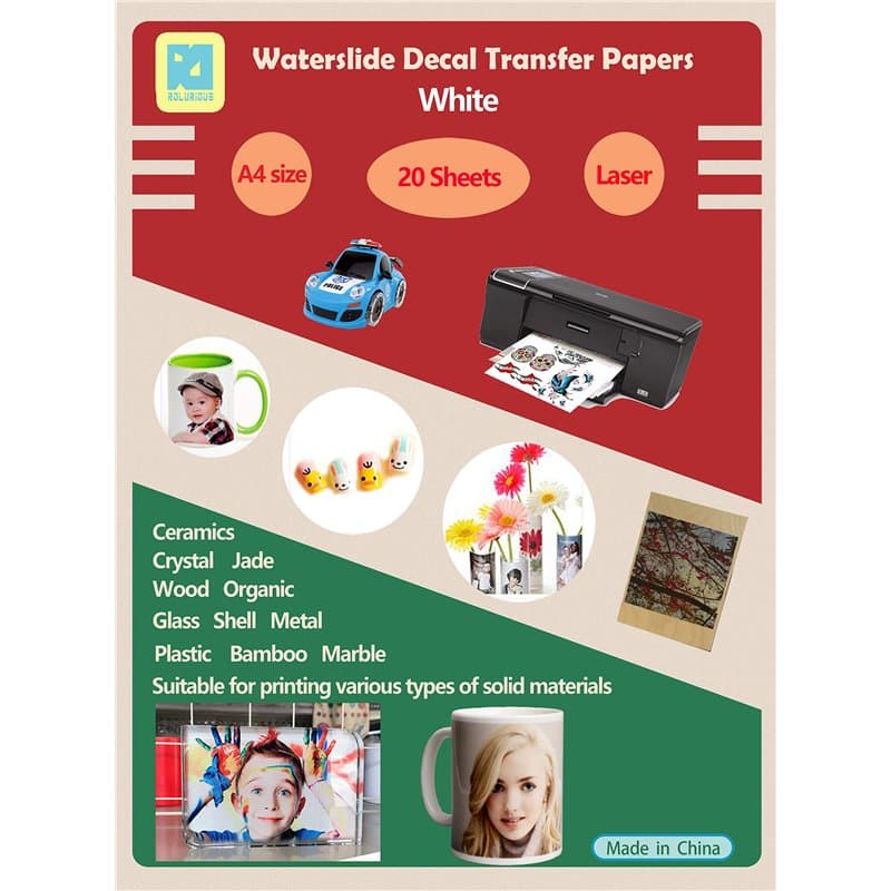 Lot de 20 feuilles de papier transfert A4 pour décalcomanie laser Blanc