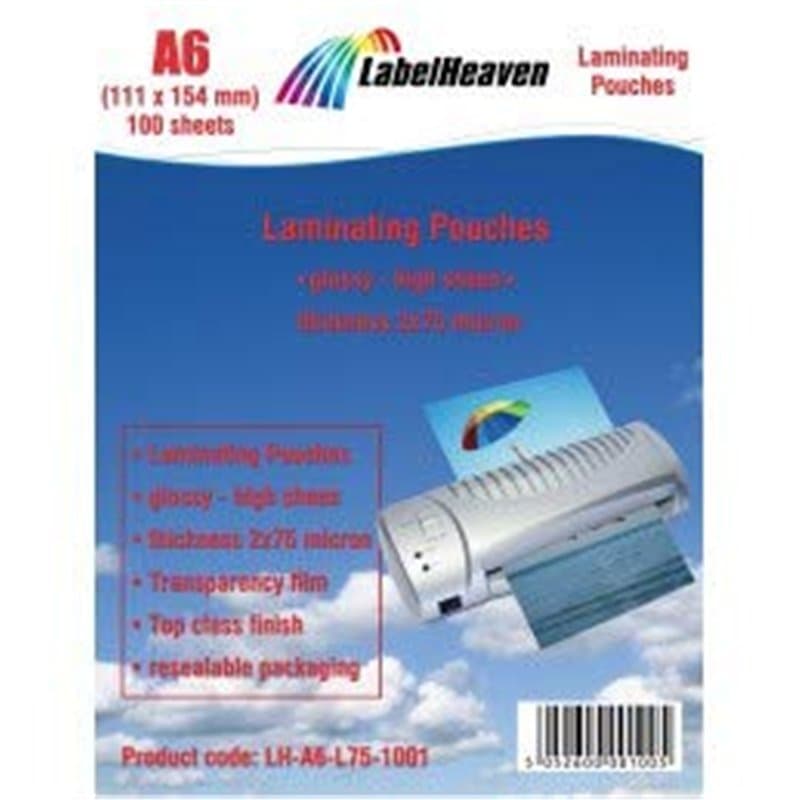 100 Pochettes de Plastification Format A6 Taille 111 x 154 mm