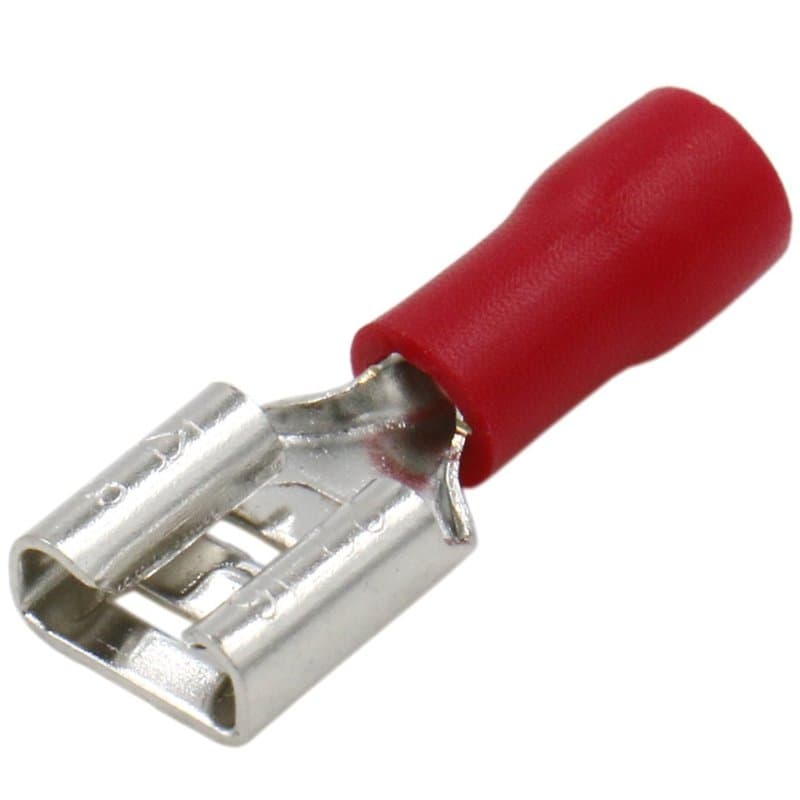 Heschen Lot de 100 bornes de câble femelles isolées en vinyle 6,3 x 0,8 mm pour 0,5–1,5 mm² (22–16 AWG) Rouge