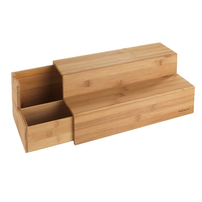 WENKO Escalier en Bambou pour Café et Thé - Étagère de Cuisine avec tiroir, Bambou, 33 x 17.5 x 15 cm, Marron