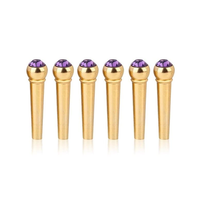6 Pcs Guitare Pont Broches, Chevilles de Guitare en Laiton Pont Broches avec Cristal Verre Décor Dot Pièces Instrument de Musiqu