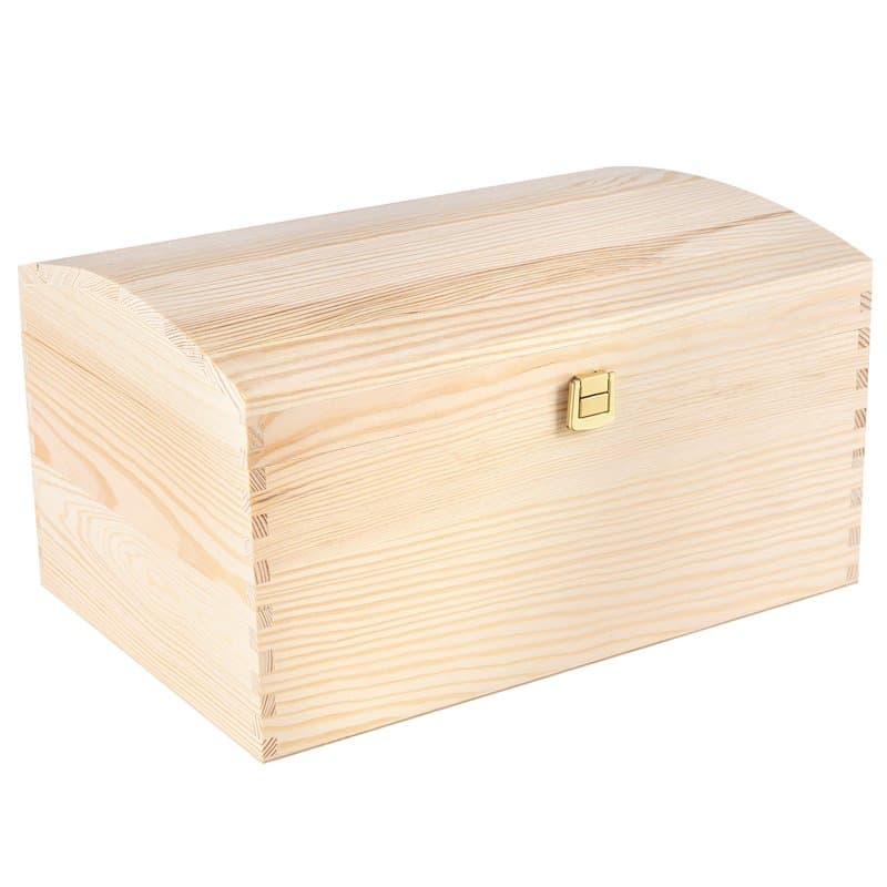 Creative Deco Grande Coffre Boite Rangement Noel en Bois Non Peint | 34,5 x 25 x 19,2 cm | avec Fermoir et Couvercle Courbé | Ca